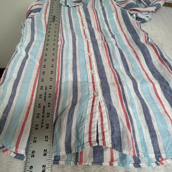 L.L.Bean Womens Striped Long-Sleeve Linen Button-Down Shirt Large Light Blue/Red - Picture 8 of 8